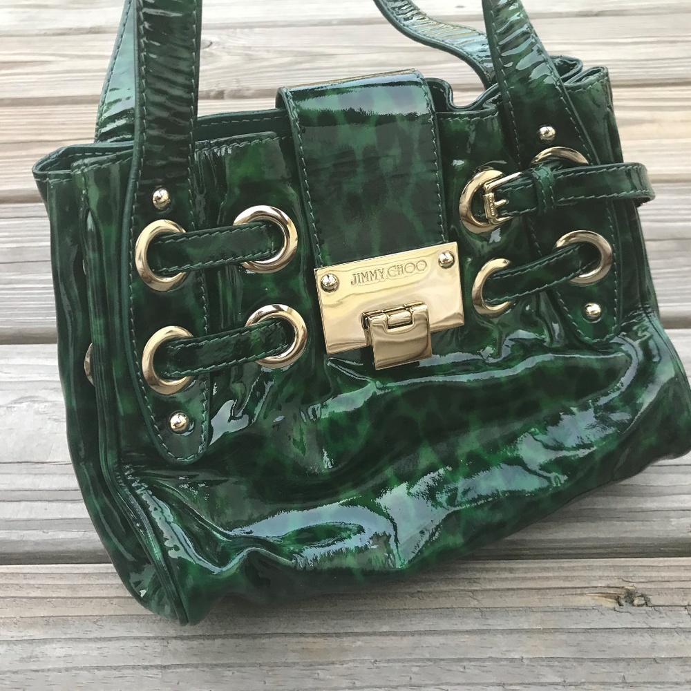 Jimmy Choo Roquette Bag Green Black Leopard Print - Picture 2 of 14